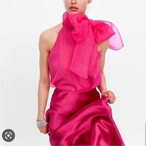Zara Pink Sheer Organza Top with Bow